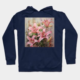 Pale Pink Folk Art Lilies Hoodie